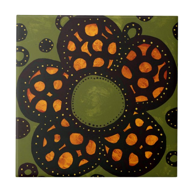 Den keramiska blomman belägger med tegel kakelplatta (Framsidan)