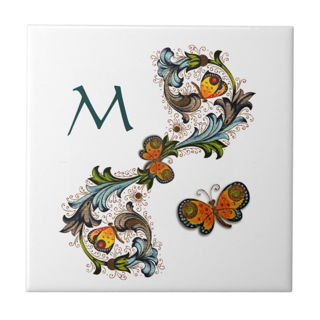 Den keramiska Florentine blom- monogramen belägger Kakelplatta (Framsidan)