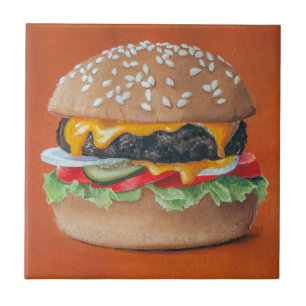 Den keramiska hamburgareillustrationen belägger kakelplatta