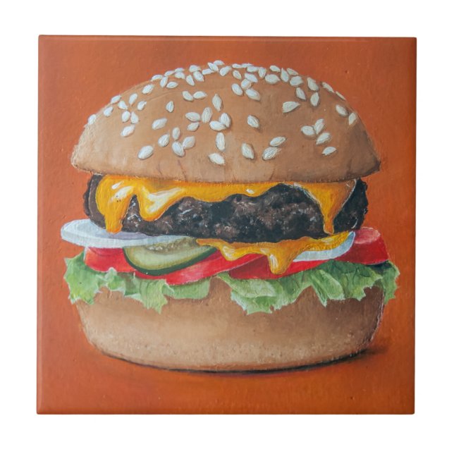 Den keramiska hamburgareillustrationen belägger kakelplatta (Framsidan)
