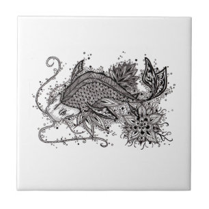 Den keramiska Lineart Koi tatueringen belägger me Kakelplatta