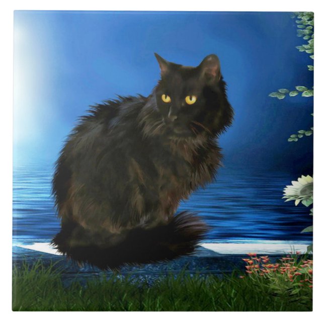 Den keramiska Magical svart katten belägger med Kakelplatta (Framsidan)