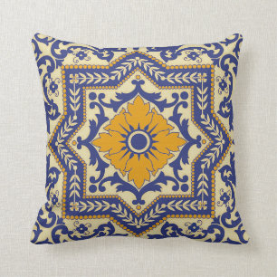 Den keramiska orangen för Azulejo stilblått kudd Kudde