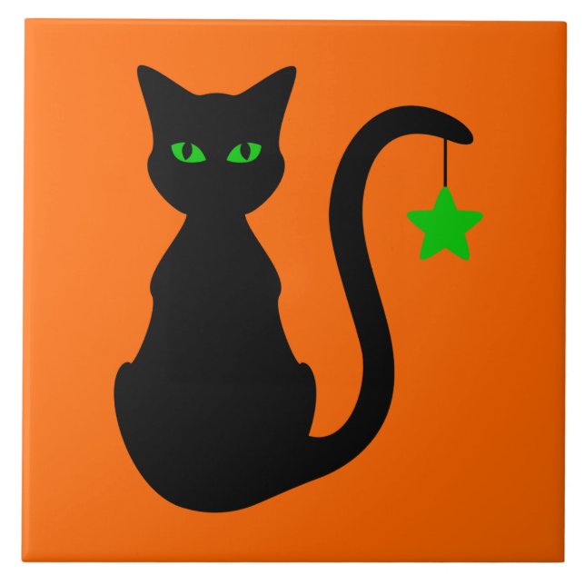 Den keramiska svart katten belägger med tegel kakelplatta (Framsidan)