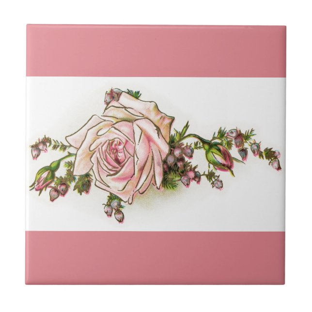Den keramiska Victorianrosa ros och knoppar Kakelplatta (Framsidan)