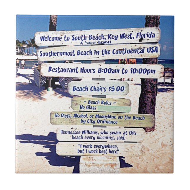den Key West florida stranden undertecknar Kakelplatta (Framsidan)