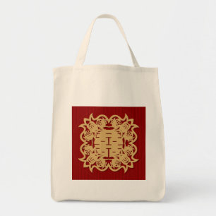 Den kinesiska bröllopdubblalyckan hänger lös tygkasse