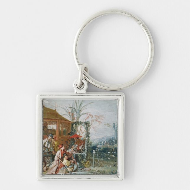 Den kinesiska jakten, c.1742 fyrkantig silverfärgad nyckelring (Framsidan)