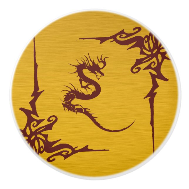 Den kinesiska Mythologydraken, virvlar runt - rött Knopp (Framsidan)