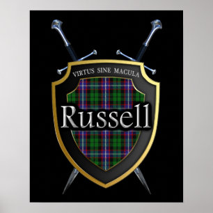 Den klanRussell tartanen skyddar & svärdtrycket Poster