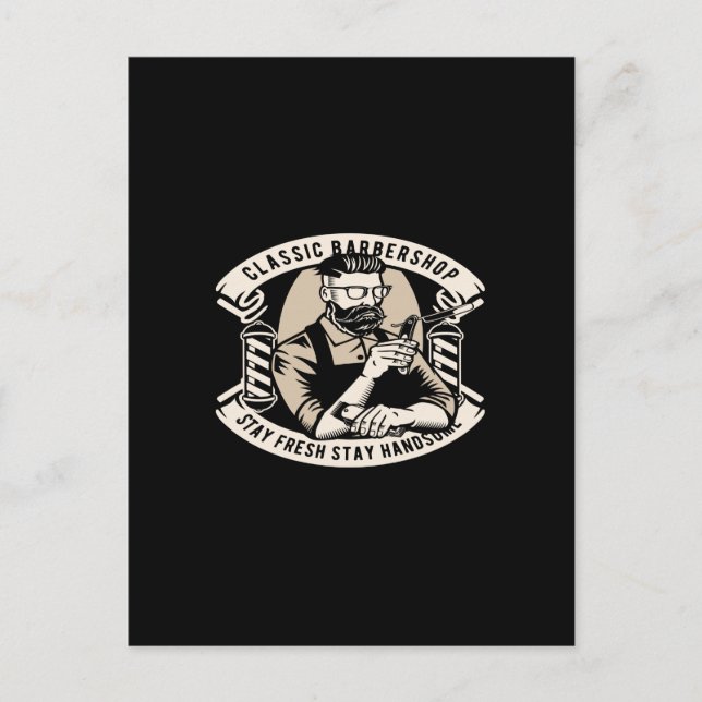 Den klassiska barberbutiken stannar friskt och sti vykort (Framsida)
