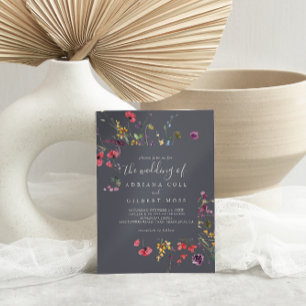 Den klassiska Blommigten för blå Vild Bröllop i in Inbjudningar