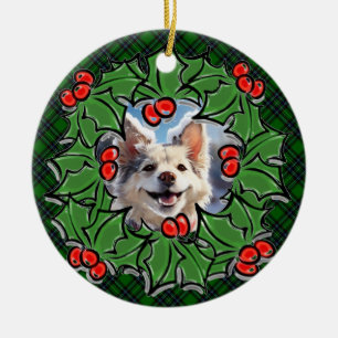 Den klassiska grönten rött holly löv julgransprydnad keramik