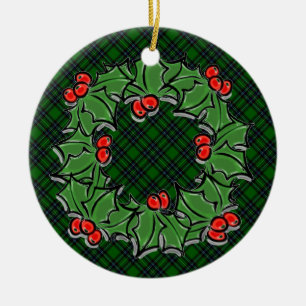 Den klassiska grönten rött holly löv julgransprydnad keramik