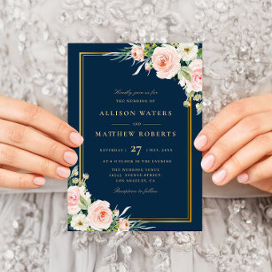 Den klassiska guld rosa- blommigten i bröllop inbjudningar