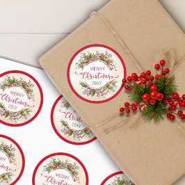 Den klassiska rundan av julklapp, Holly Gren Runt Klistermärke