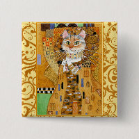 Den Klimt katten i guld kvadrerar pinback