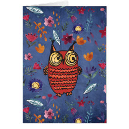Den kloka fågeln uggla i blomsterträdgård hälsningskort