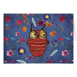 Den kloka fågeln uggla i blomsterträdgård hälsningskort