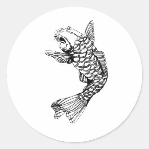 Den Koi fisken skisserar Runt Klistermärke