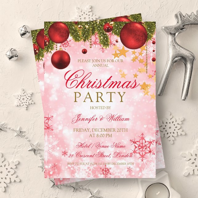 Den kommande Julfesten Guld och röd jul Inbjudningar (Festive Gold & Red Christmas Holiday Party Invitation)