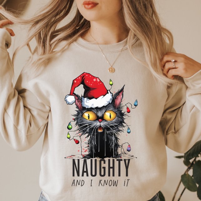 Den konstiga julen Black Cat Naughty och jag vet d T Shirt (Skapare uppladdad)