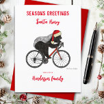 Den konstiga julen Honey badger på en Anpassningsb Helg Vykort<br><div class="desc">Dags för en dålig jul med den här vackra honey badger som kör en cykel med jultomat och tomtens ironisk citat. Galna cyklister honey badger med en illustration av julhattens vild. Se till att du inte är i den stygga kategorin, annars kommer skrämmande Jultomten att vara efter dig. Nasty julafton...</div>