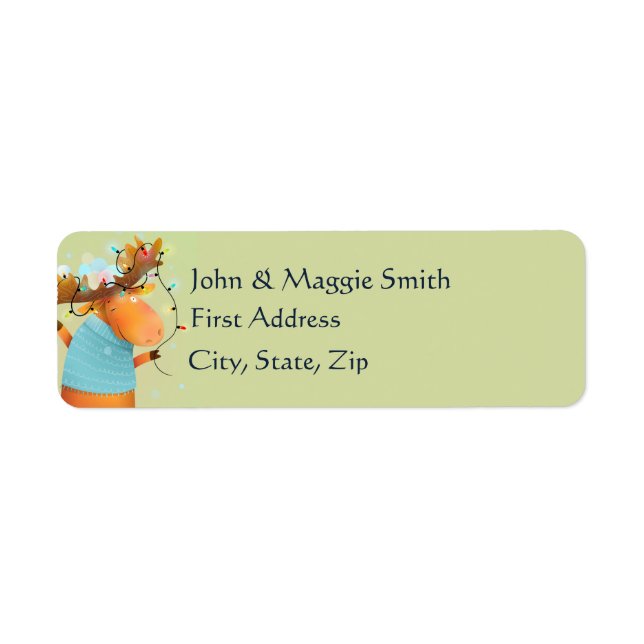 Den konstiga julen Ljus Moose Animal Tecknad Returadress Etikett (Framsidan)