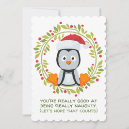 Den konstiga julpenguin-Bran på Is Naughty Julkort