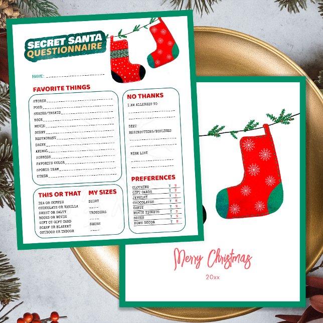 Den konstiga julspelet Secret Santa Questionnaire (Front and Back)