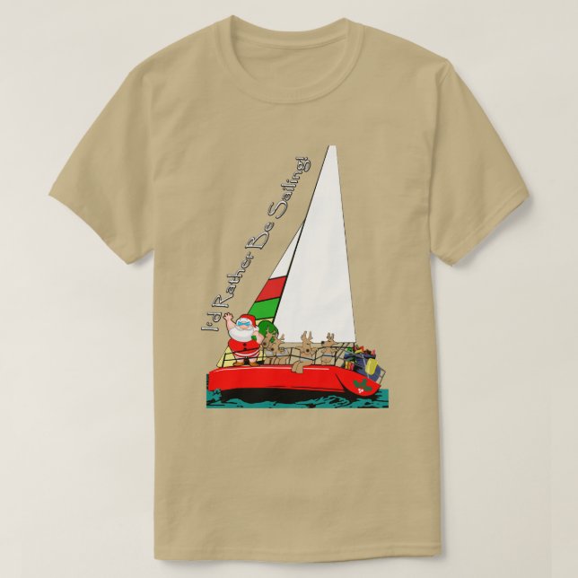 Den konstiga jultomten i segelbåtssegelbåten t shirt (Design framsida)