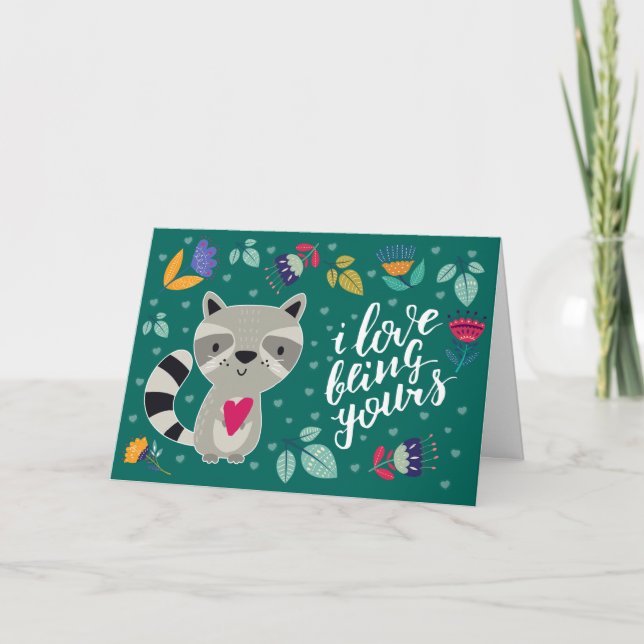 Den konstiga Raccoon Valentindagen Helgkort (Framsida)