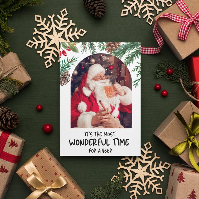 Den konstigaste jultomten under jul helg vykort (Funny Santa Most Wonderful Time Beer Christmas Holiday Postcard)