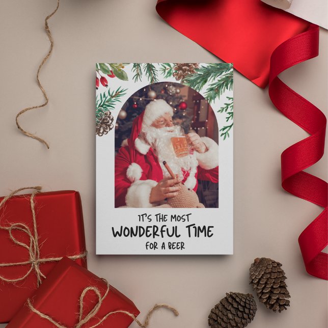 Den konstigaste jultomten under jul julkort (Funny Santa Most Wonderful Time Beer Christmas Holiday Card)