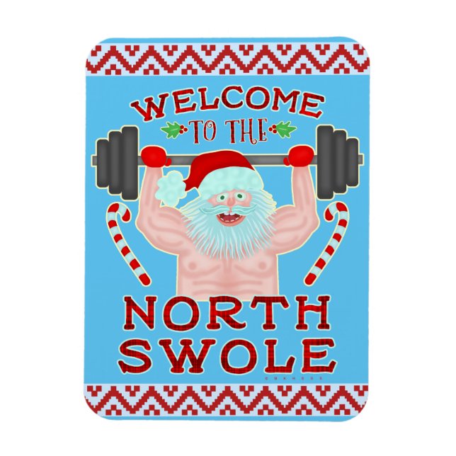 Den konstige julen Jultomten Swole Weightlifter Magnet (Vertikal)