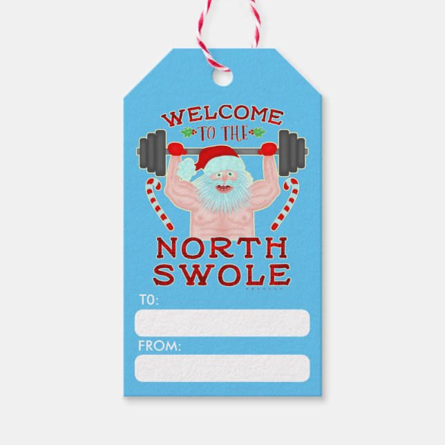 Den konstige julen Jultomten Swole Weightlifter Presentetikett (Framsidan)