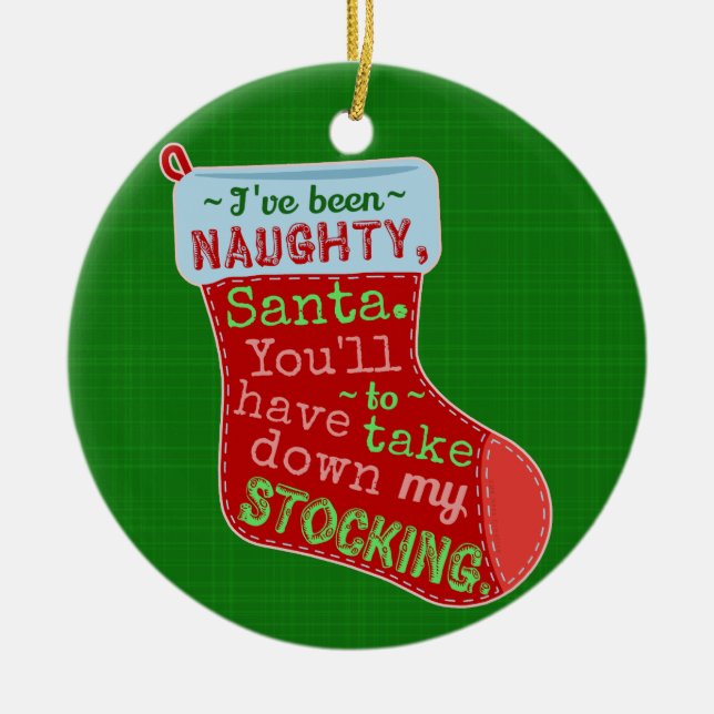 Den konstiny jul Naughty Jultomten Stocking Joke Julgransprydnad Keramik (Framsidan)