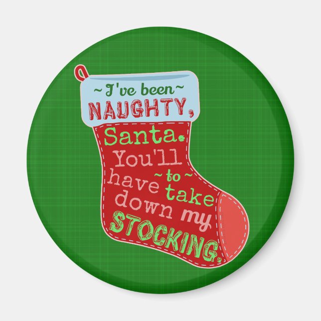 Den konstiny jul Naughty Jultomten Stocking Joke Magnet (Framsidan)