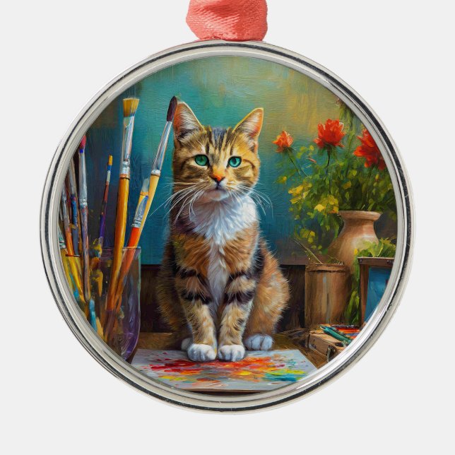 Den konstnärliga katten julgransprydnad metall (Framsidan)