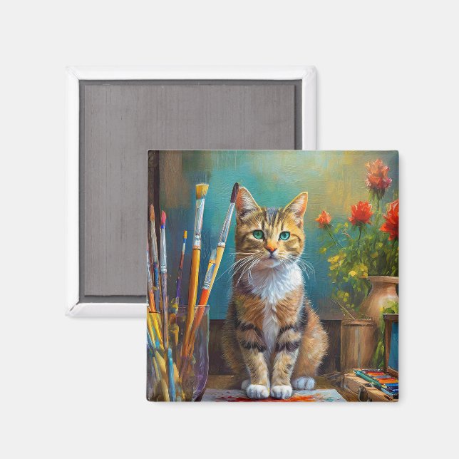 Den konstnärliga katten magnet (Front/Back)
