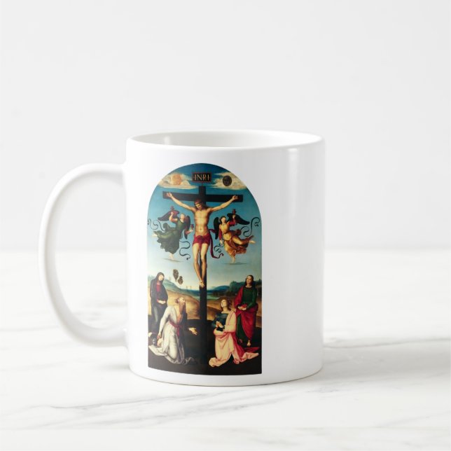 Den korsfästa Kristus med Jungfru Maria Kaffemugg (Vänster)