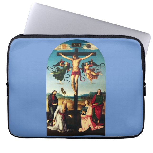 Den korsfästa Kristus med Jungfru Maria Laptop Fodral (Framsidan)