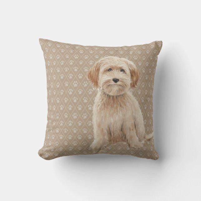 Den kräm- Labradoodle-/Goldendoodlehundlumbaren Kudde (Framsida)