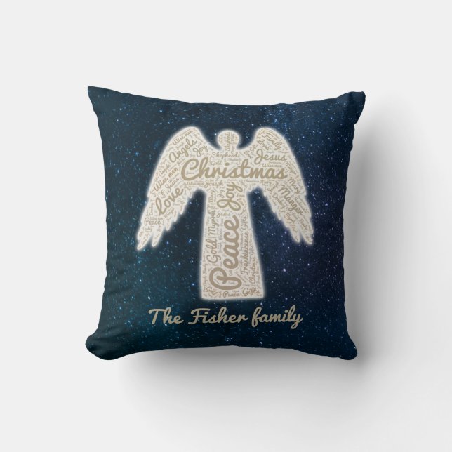 Den kristna familjen helgdag guld typography ängel kudde (Framsida)