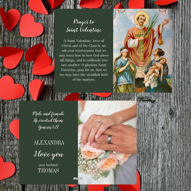 Den kristna katolska makan Make Valentindagen Julkort (Religious Christian Catholic Wife Husband Couple Saint Valentine Prayer Valentine's Day Holiday Card)