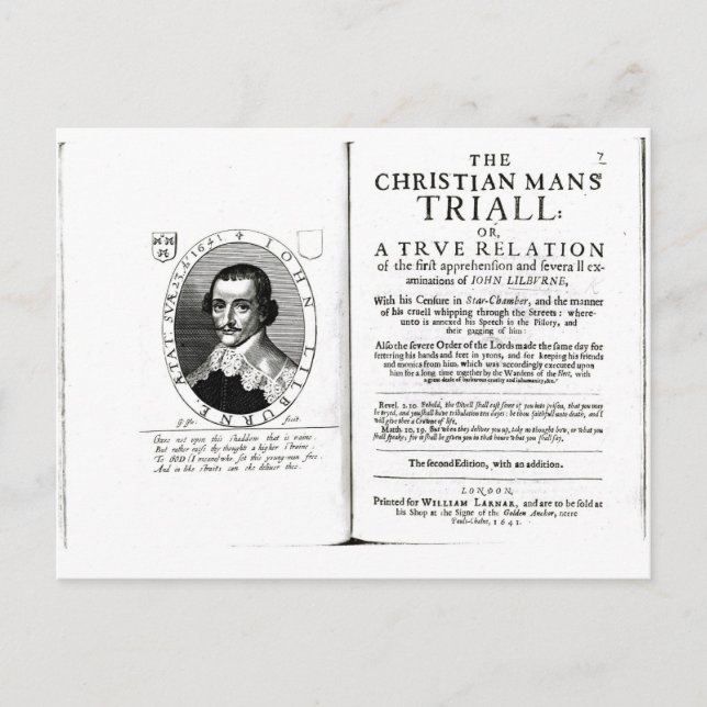 Den kristna mannens rättegång" av John Lilburne Vykort (Framsida)