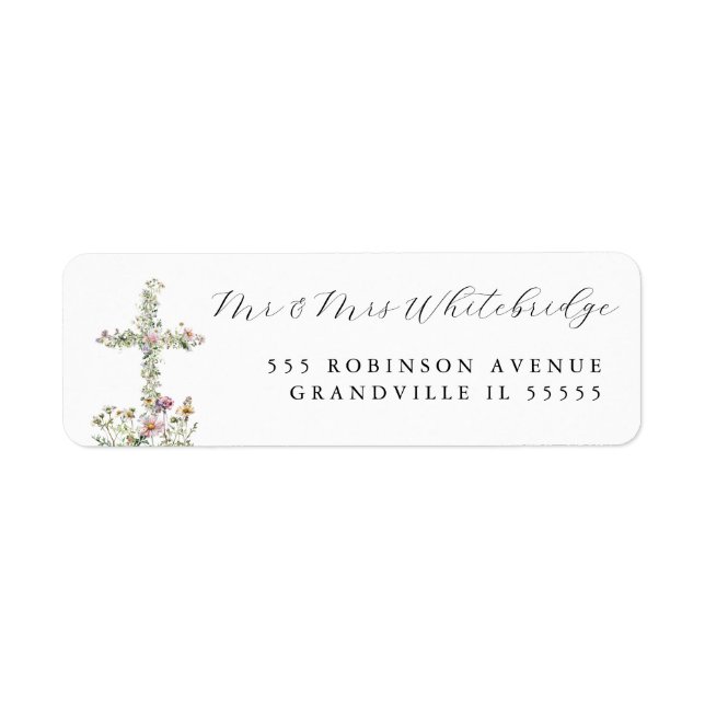 Den kristna Religiösan Meadow Wildblomma kor Returadress Etikett (Framsidan)