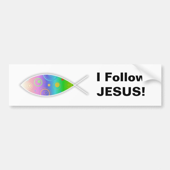 Den kristna Retro fisken, följer jag JESUS! Bildekal (Framsidan)