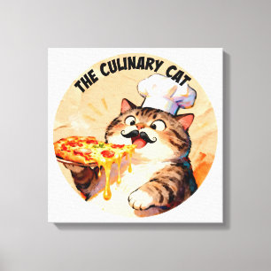 Den kulinariska katten med pizzakatchef som håller canvastryck