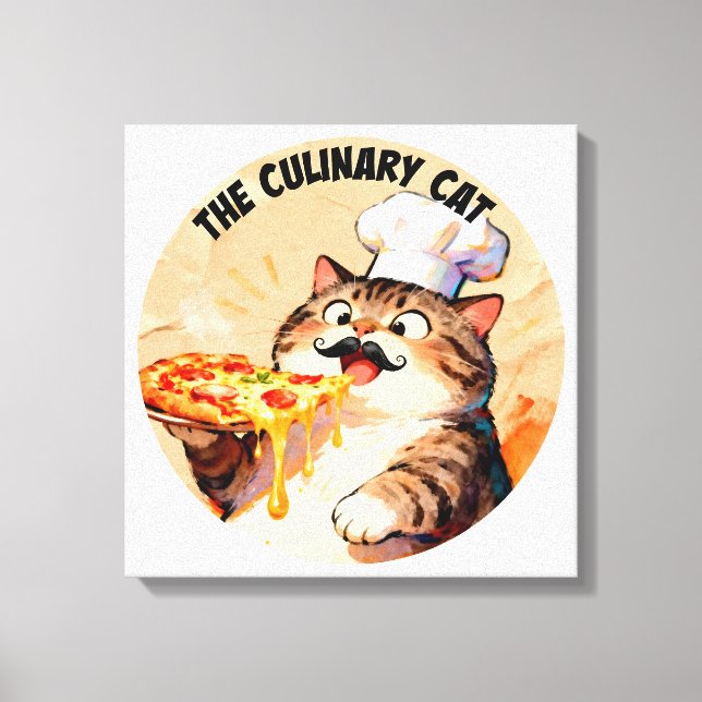 Den kulinariska katten med pizzakatchef som håller canvastryck (Framsida)